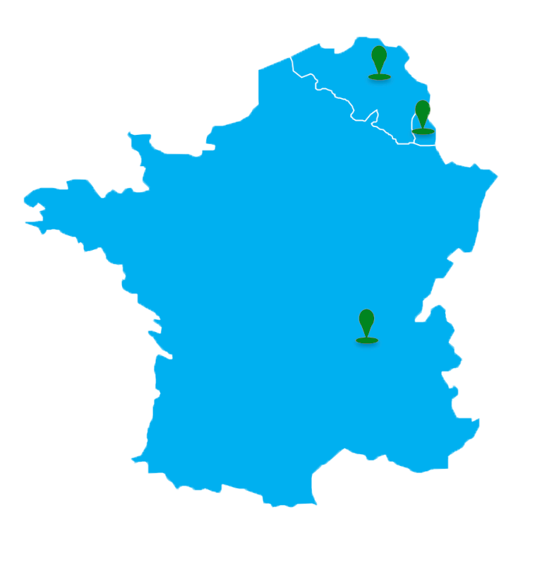 Map of France, Belgium and Luxembourg with NGIS offices.